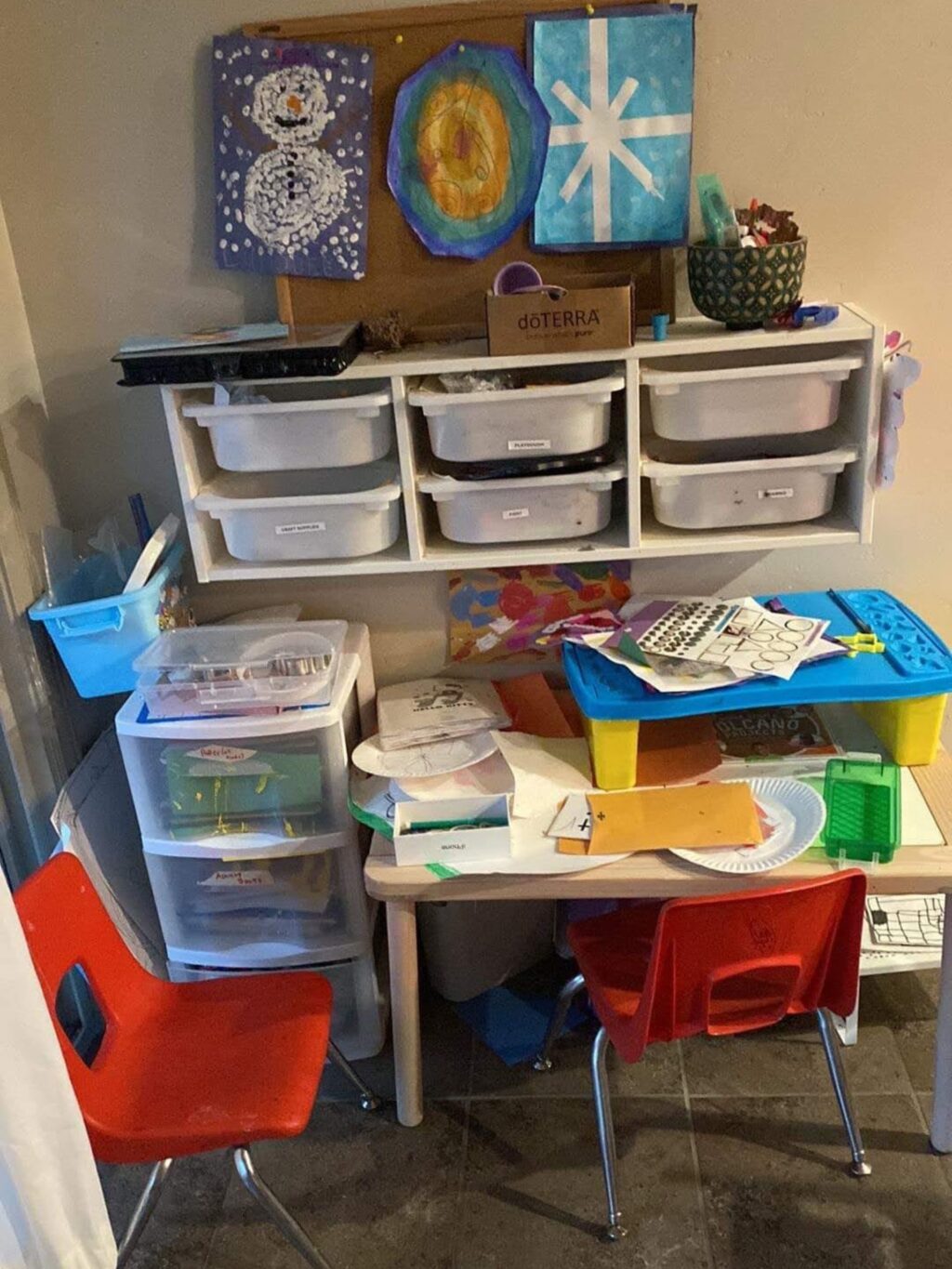 child's desk, messy, before photo